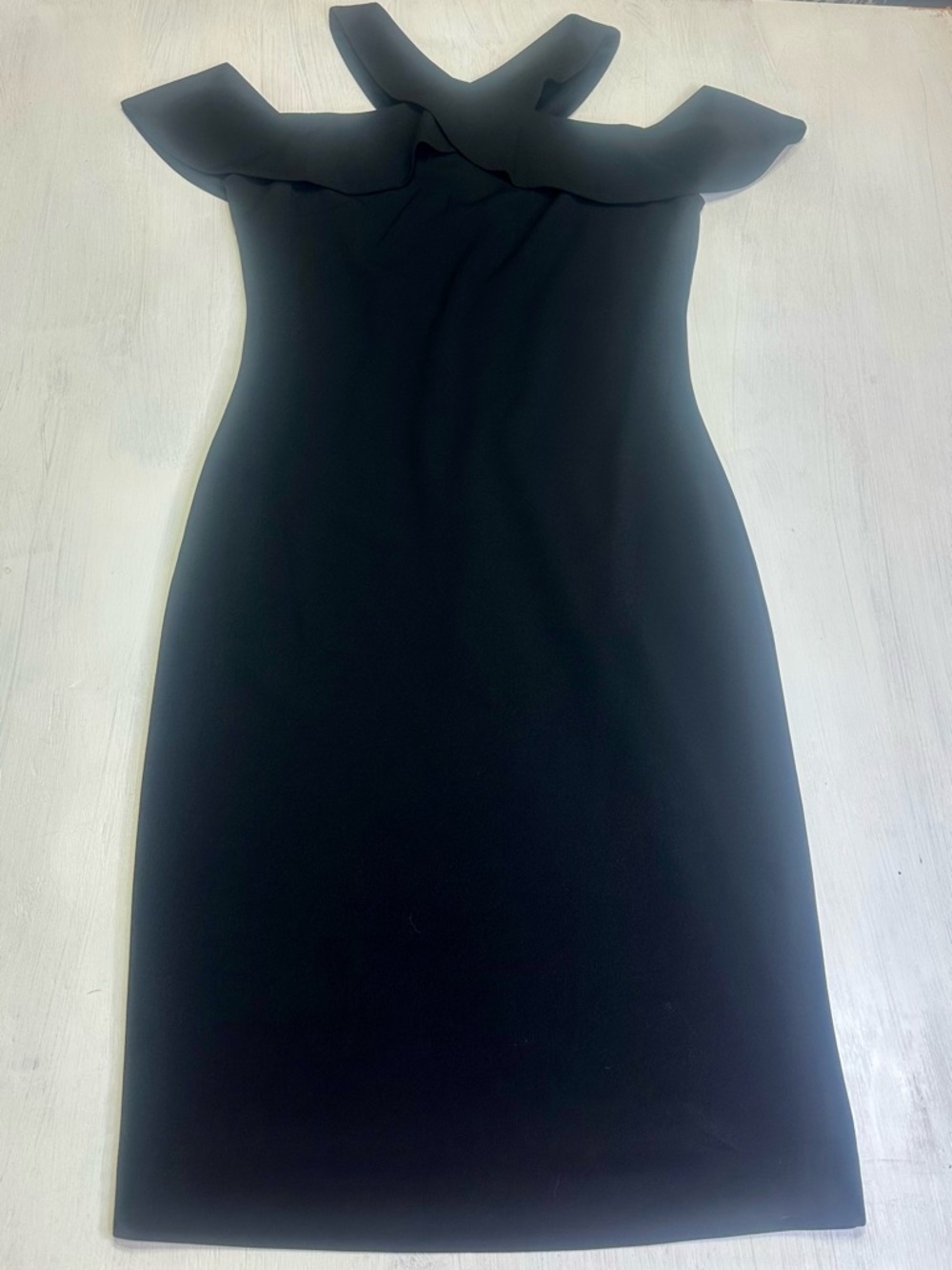 RACHEL Rachel Roy Cold Shoulder Ruffle Halter Black Midi Dress – Size 12 - Picture 2 of 14